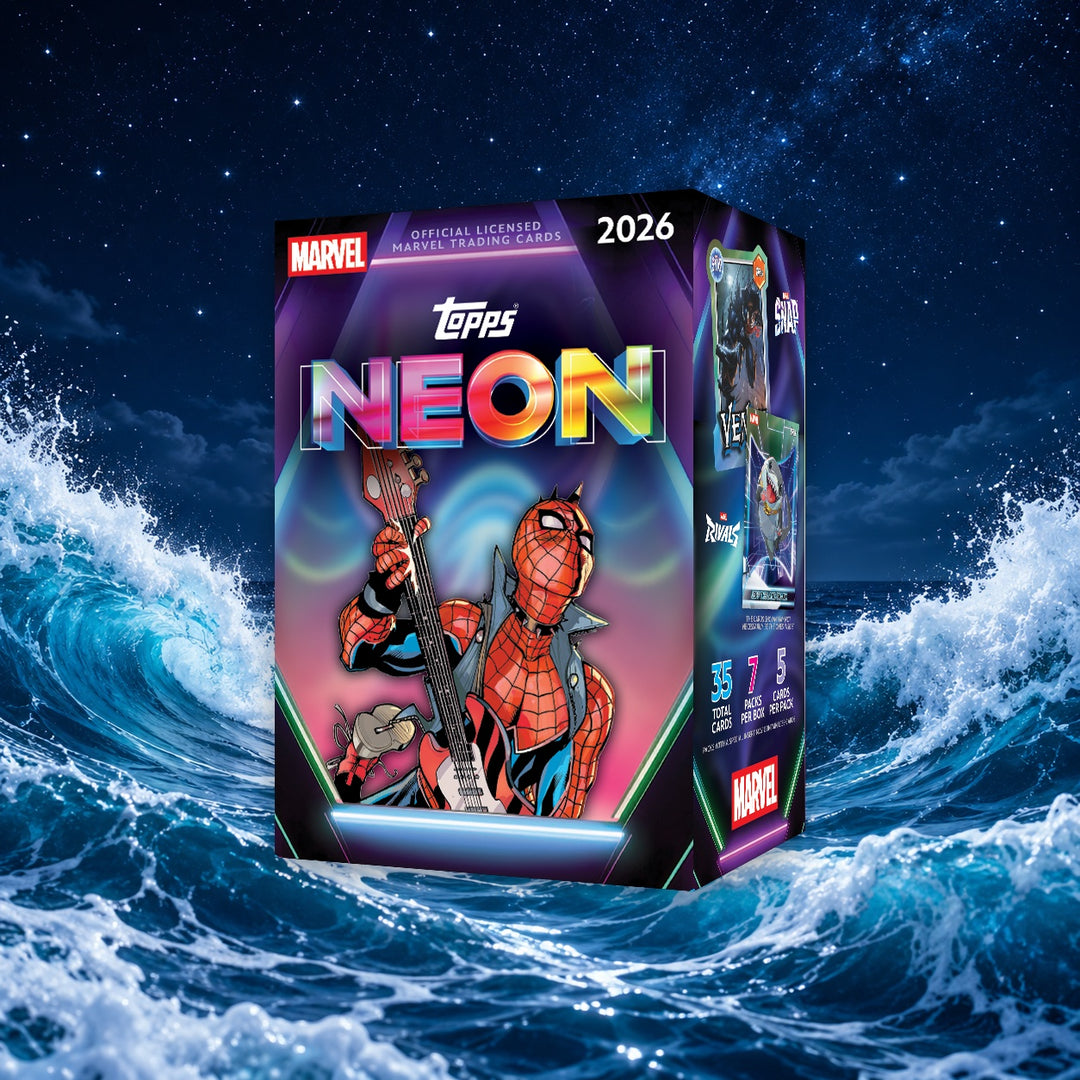 2026 Topps Marvel Neon Value Box (Blaster) på CardSurfers vågbakgrund