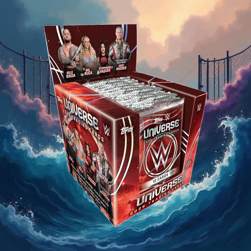2026 Topps Universe WWE Hobby Box på CardSurfers egen WWE-bakgrund