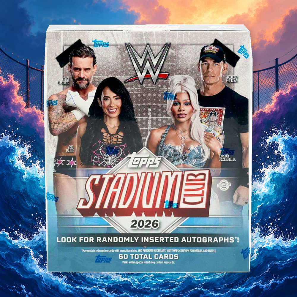 2026 Topps Stadium Club WWE Mega Box – CardSurfer vågbakgrund
