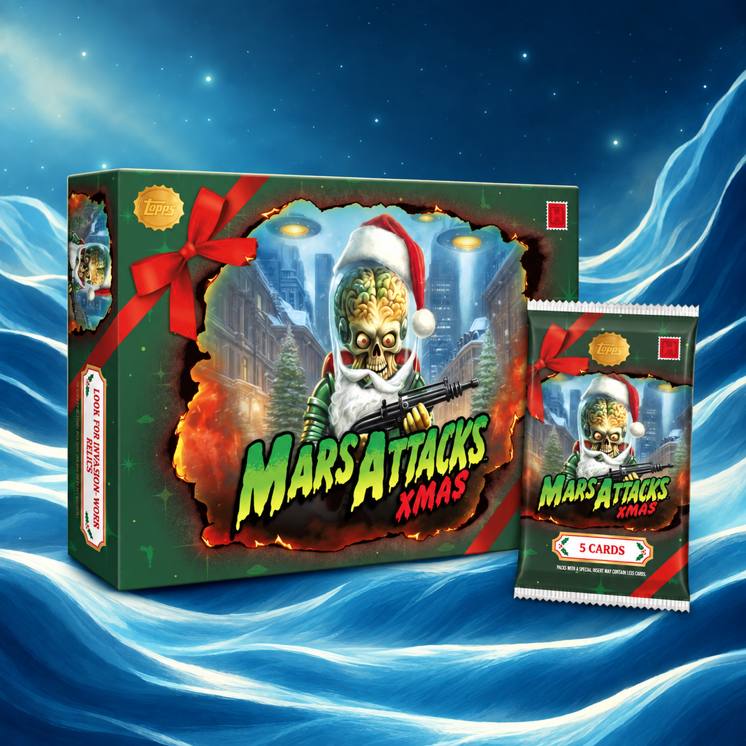 Mars Attacks Christmas Hobby Box på blå CardSurfer-bakgrund