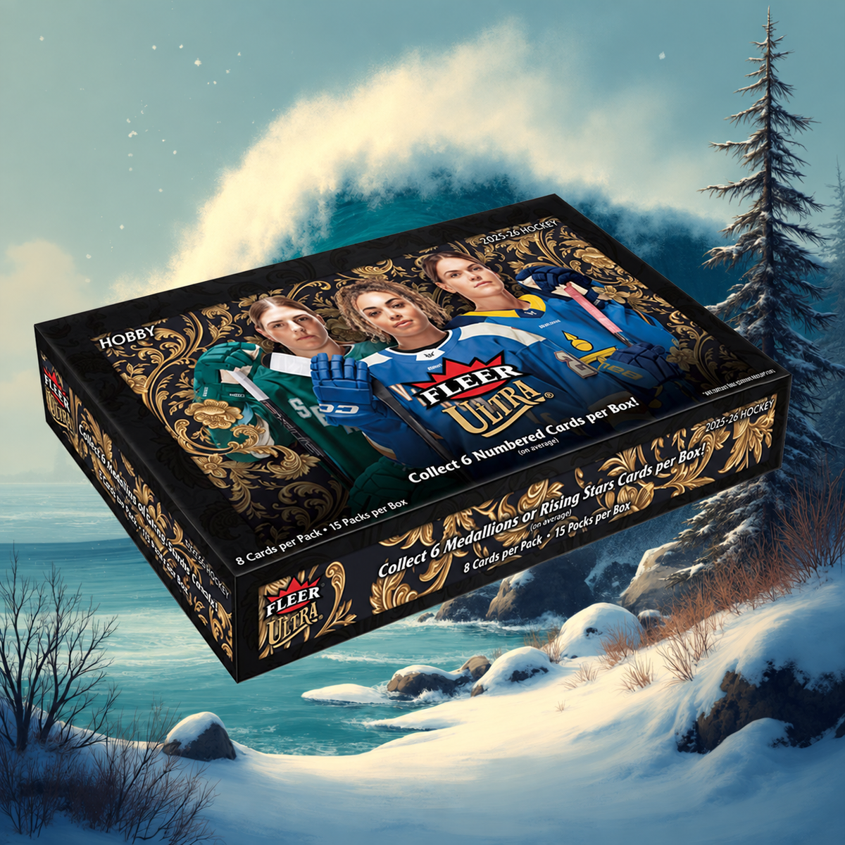 2025/26 Upper Deck Fleer Ultra PWHL Hobby Box på CardSurfers hockeybakgrund